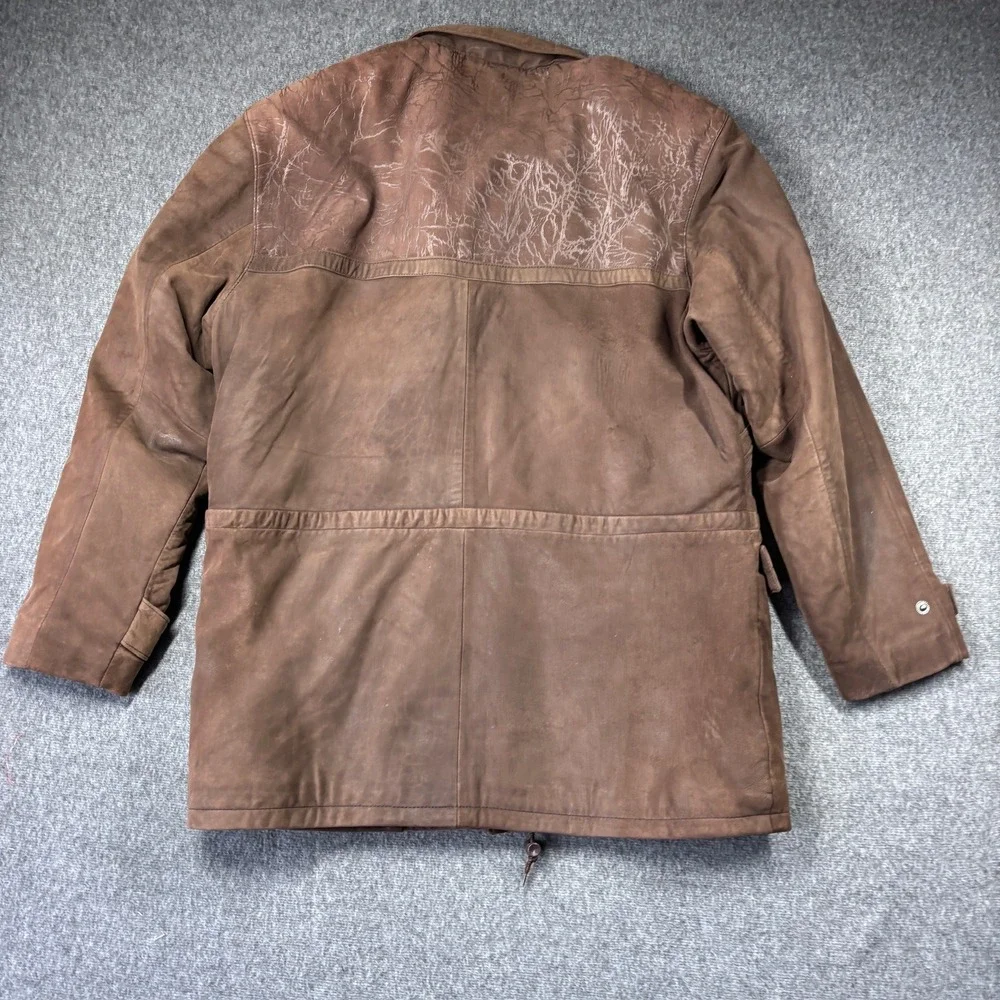 Saks Fifth Avenue Mens Brown Leather Field Jacket Coat Textured Yoke Size 42 - Picture 7 of 9